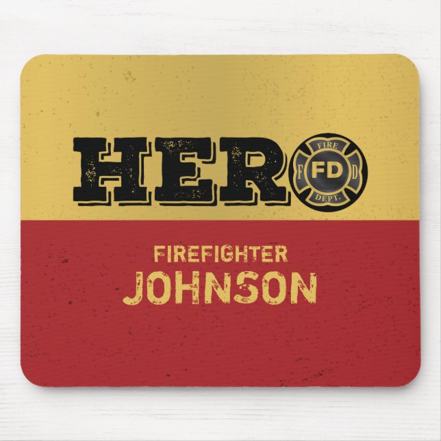 Custom Name, Firefighter Hero Mouse Mat (Front)