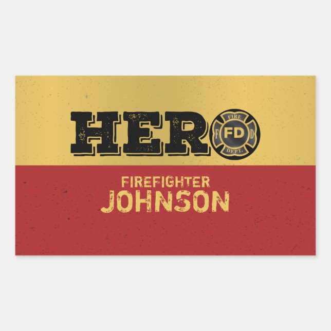 Custom Name, Firefighter Hero Rectangular Sticker (Front)