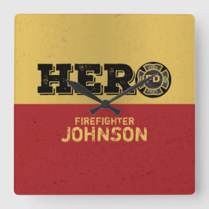 Custom Name, Firefighter Hero Square Wall Clock