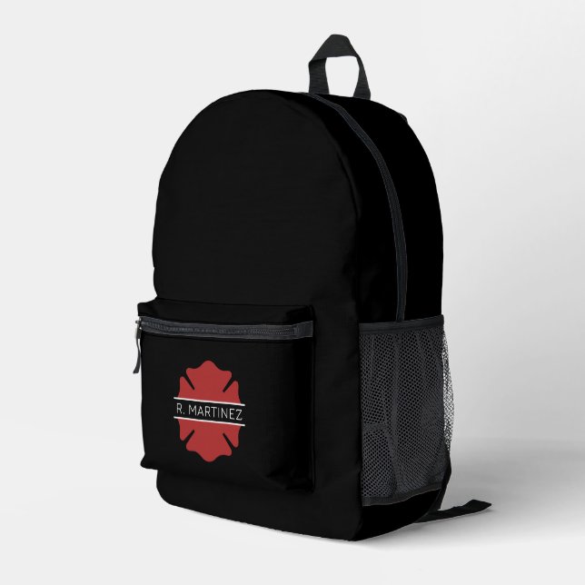 Custom Name Firefighter Symbol  Printed Backpack (Back Corner Right)