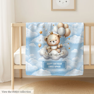 Custom name first birthday blanket with teddy bear