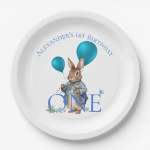 Custom Name First Birthday Rabbit balloons Paper Plate