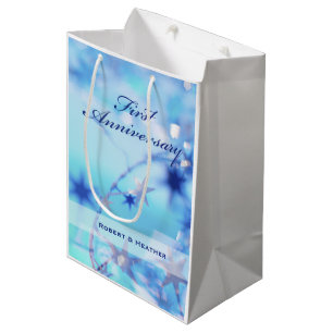 Custom Name, First Wedding Anniversary Sparkle Medium Gift Bag