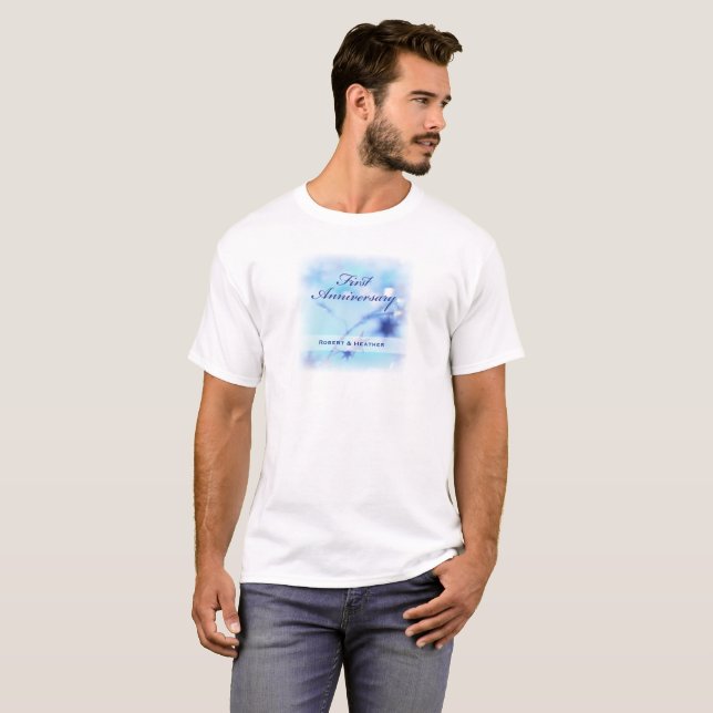Custom Name, First Wedding Anniversary Sparkle T-Shirt (Front Full)