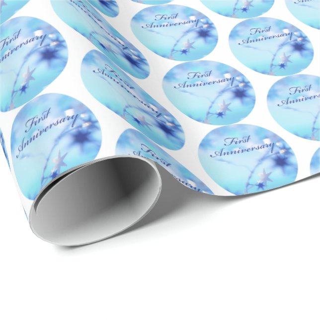 Custom Name, First Wedding Anniversary Sparkle Wrapping Paper (Roll Corner)