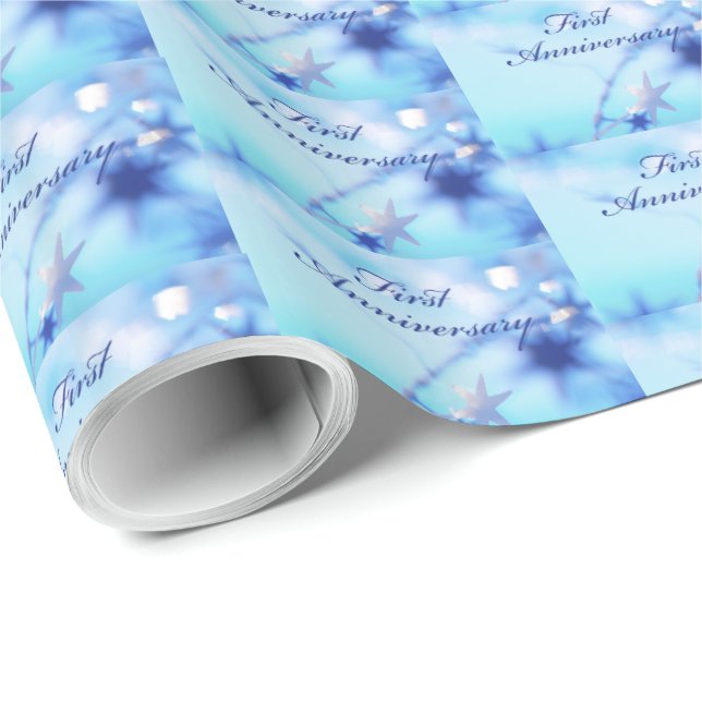 Custom Name, First Wedding Anniversary Sparkle Wrapping Paper (Roll Corner)