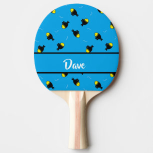 Custom name fishes pattern on blue ping pong paddle