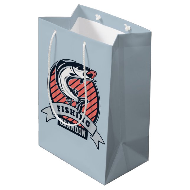 Custom name Fishing Logo gift bags (Back Angled)