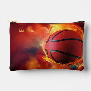 Custom Name Flaming Basketball Accessory Pouch