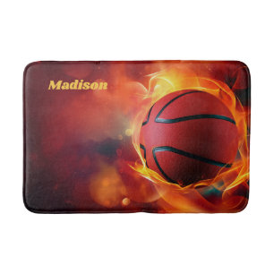 Custom Name Flaming Basketball Bath Mat