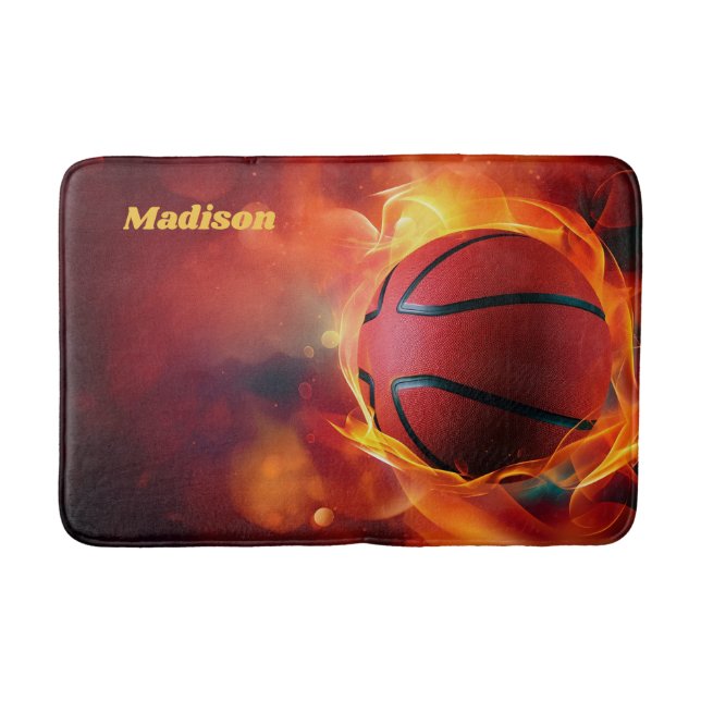 Custom Name Flaming Basketball Bath Mat (Front)