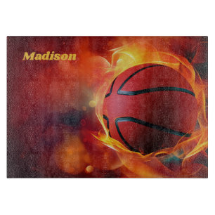 Custom Name Flaming Basketball Cutting Board
