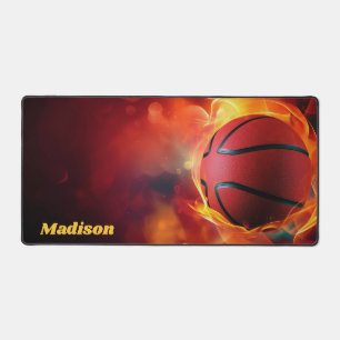 Custom Name Flaming Basketball Desk Mat