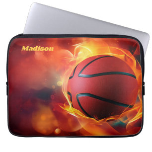 Custom Name Flaming Basketball Laptop Sleeve