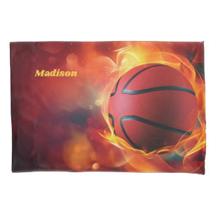 Custom Name Flaming Basketball Pillowcase