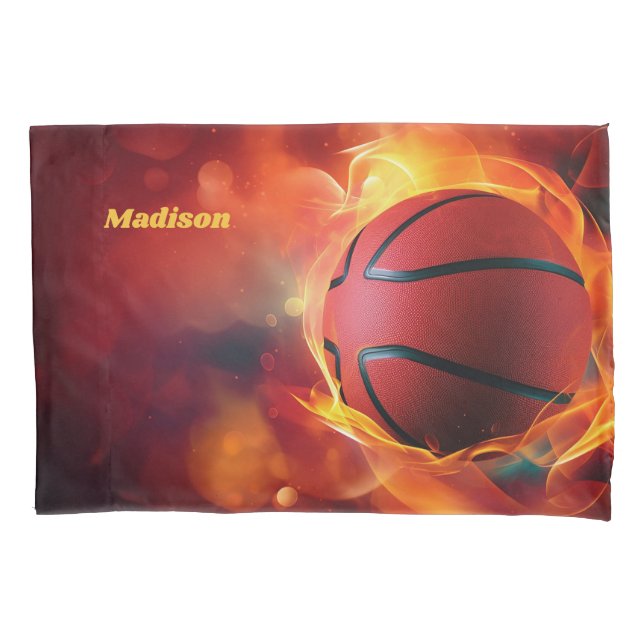 Custom Name Flaming Basketball Pillowcase (Front)