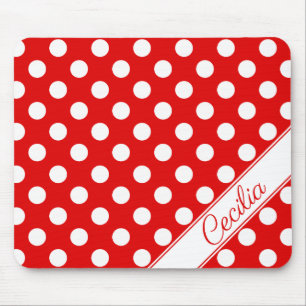 Custom Name Flashy Red Big White Polka Dots Mouse Mat