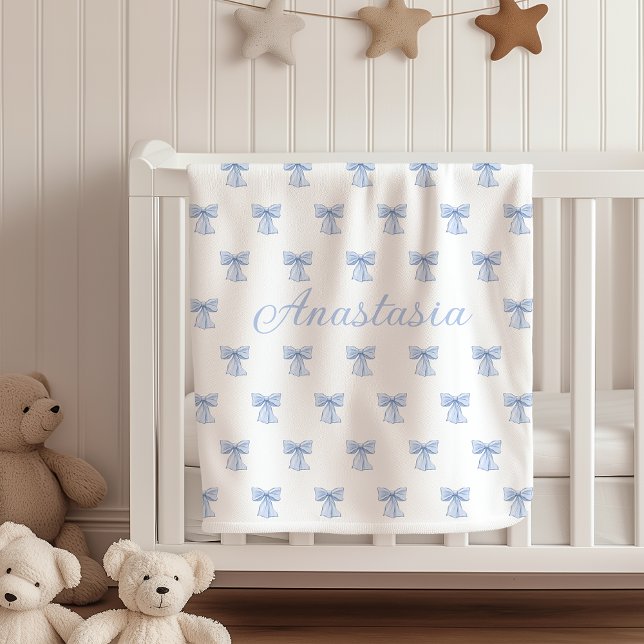 Custom Name Fleece Blanket Coquette Blue Bows Cute (Creator Uploaded)