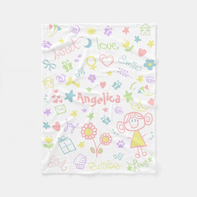 Custom Name Fleece Blanket For Baby Girl, Small (Front)