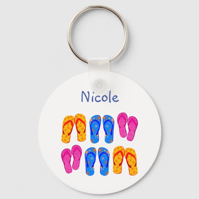 Custom Name Flip Flops Sandal Summer Fun Key Ring (Front)