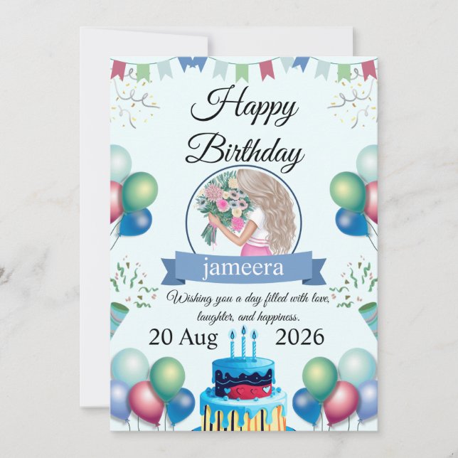 Custom Name Floral Birthday Greeting Card (Front)