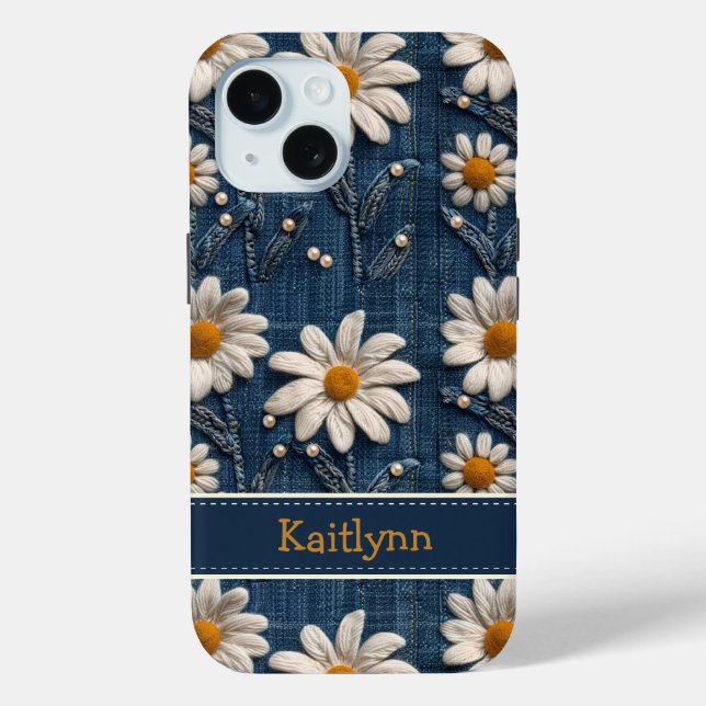 Custom Name Floral Embroidered Phone Case (Back)