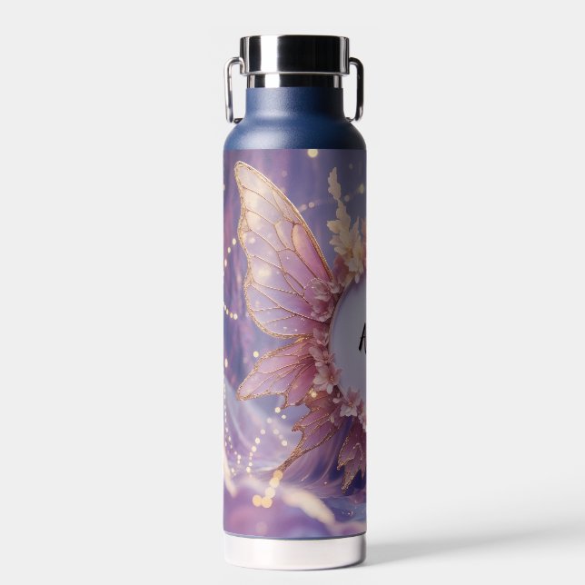Custom Name Floral Fairy Themed: Water Bottle (Front)