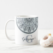 Custom Name Floral Harmony Grey Monotone Mandala
