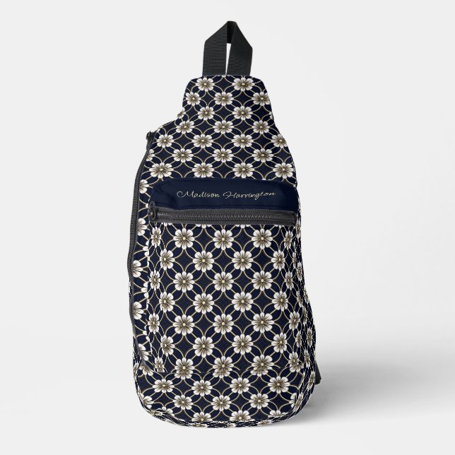Custom Name Floral Japanese Pattern Sling Bag (Front)