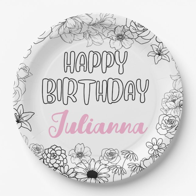 Custom Name Floral Napkins  Paper Plate (Front)