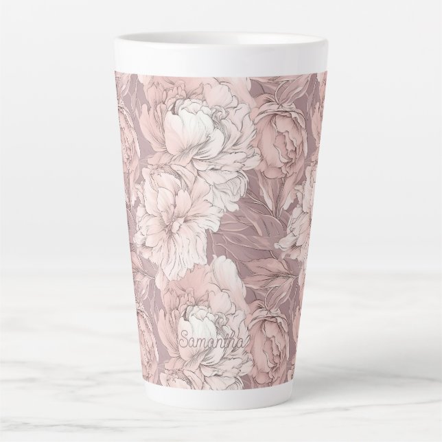 Custom Name Floral Pattern Latte Mug (Front)