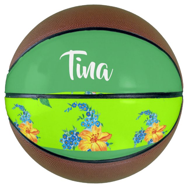 Custom name floral pattern on green basketball (Front)