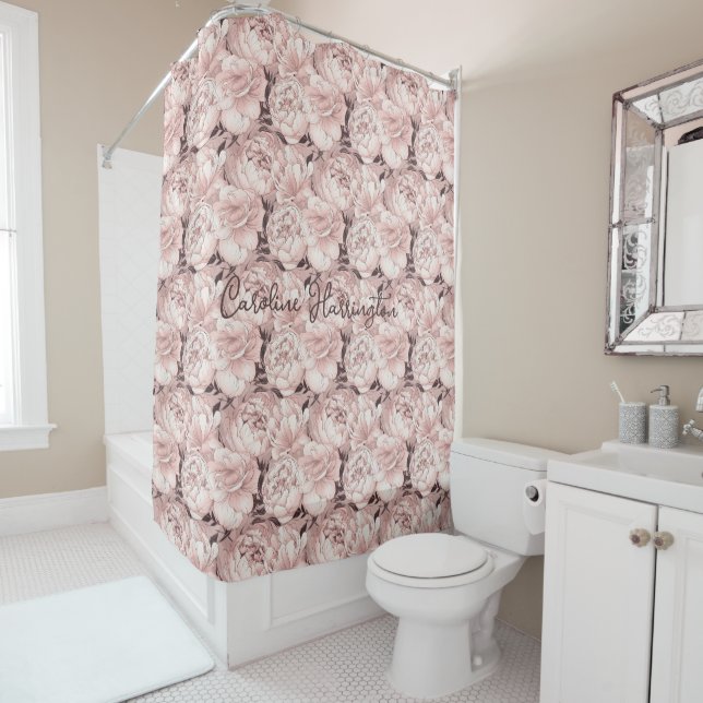 Custom Name Floral Pattern Shower Curtain (In Situ)