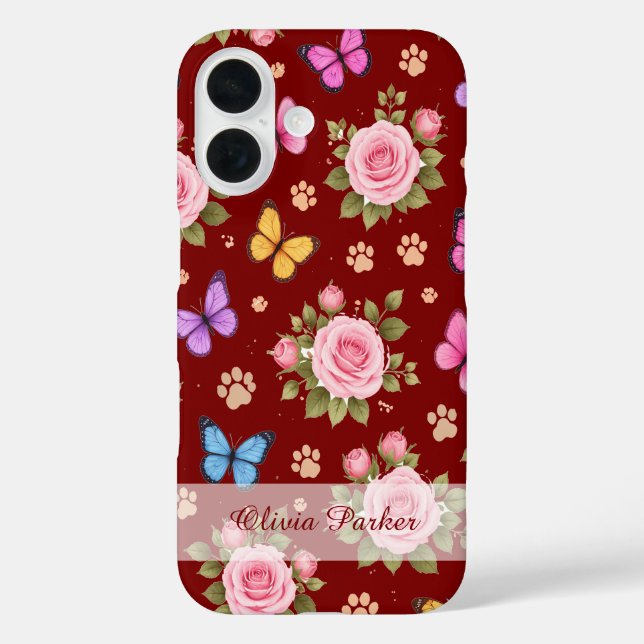 Custom Name Floral Paw Print Phone Case  (Back)