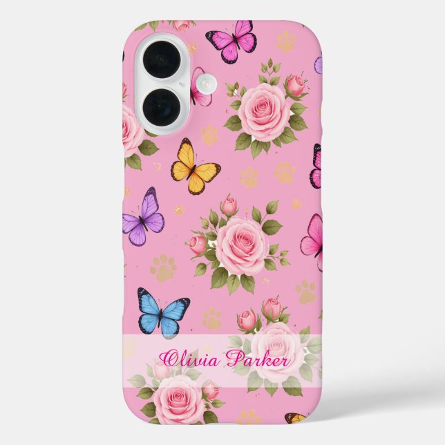 Custom Name Floral Paw Print Phone Case  (Back)
