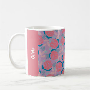 Custom name floral protea pink orange feminine coffee mug