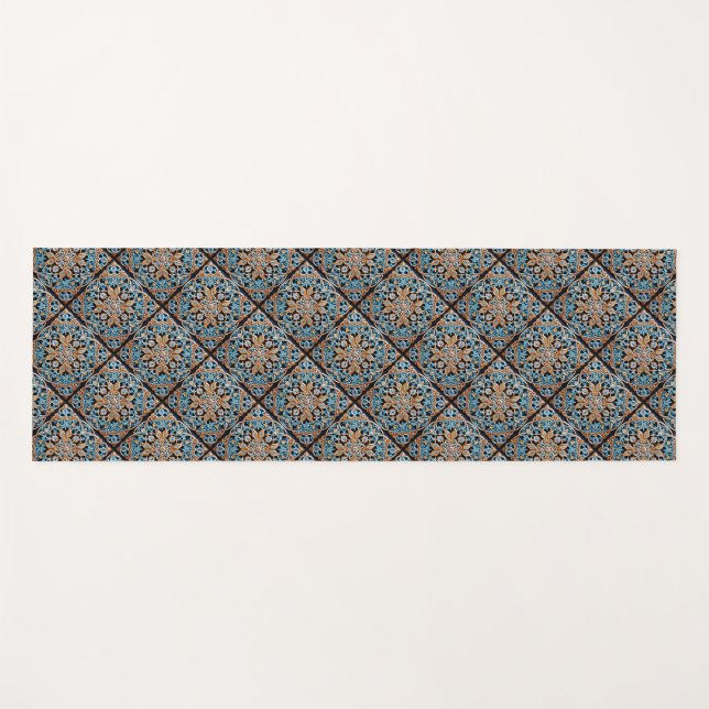 Custom Name Floral Tile Pattern Faux Ceramic Yoga Mat (Front (Horizontal))