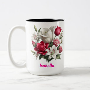Custom name floral Two-Tone coffee Mug, 15 oz Mug