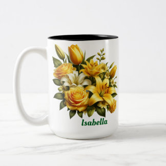 Custom name floral Two-Tone coffee Mug, 15 oz Two-Tone Coffee Mug