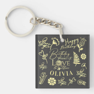 Custom Name Floral Typography Birthday Loved Ones Key Ring