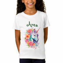 Custom Name Floral Unicorn Kids T-Shirt