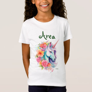 Custom Name Floral Unicorn Kids T-Shirt