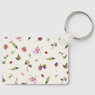 Custom Name Floral Woodland Greenery Berries Key Ring