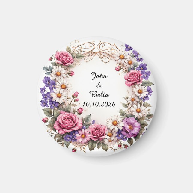 🌸 Custom Name Floral Wreath Gift For Home 🎁 Magnet (Front)