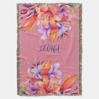 Custom Name Flower Cozy Fleece Throw Blanket