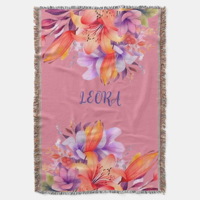 Custom Name Flower Cozy Fleece Throw Blanket (Front Vertical)