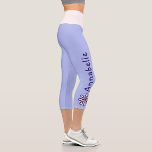 Custom Name - Flower Doodle - Solid Periwinkle Capri Leggings