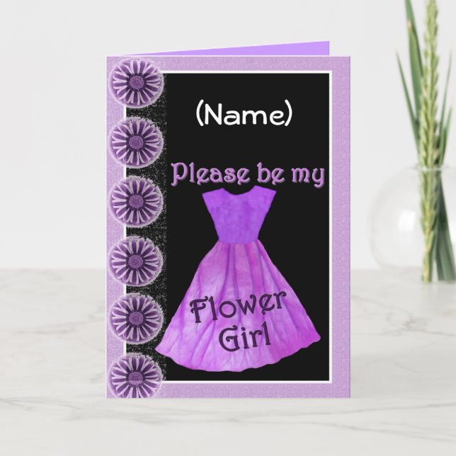 CUSTOM NAME Flower Girl Invitation PURPLE Dress (Front)