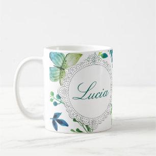 Custom Name Flower Green Coffee Mug Personalise