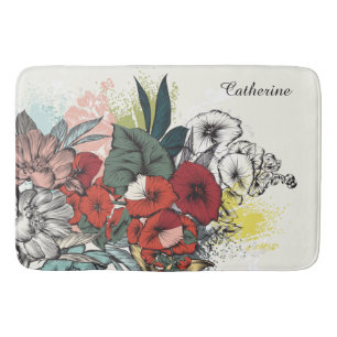 Custom Name Flower Illustration bath mats
